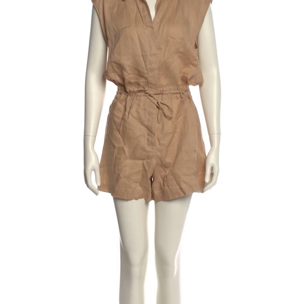 S/W/F free people anthro Sleeveless Tan linen Drawstring Waist Romper large